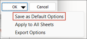 save as default options